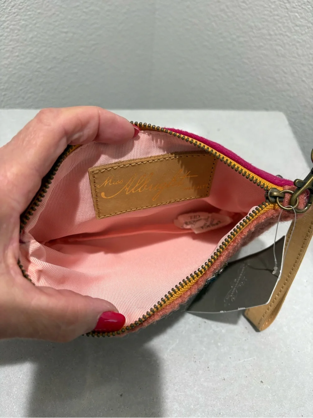 Anthropologie Embellished Coral/Pink Wristlet/ Clutch - Monogram M